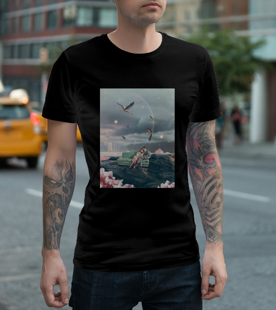 Evenings That I Can't Remember Dream Couch Under Celestial Skies with Birds and Crystals T-Shirt