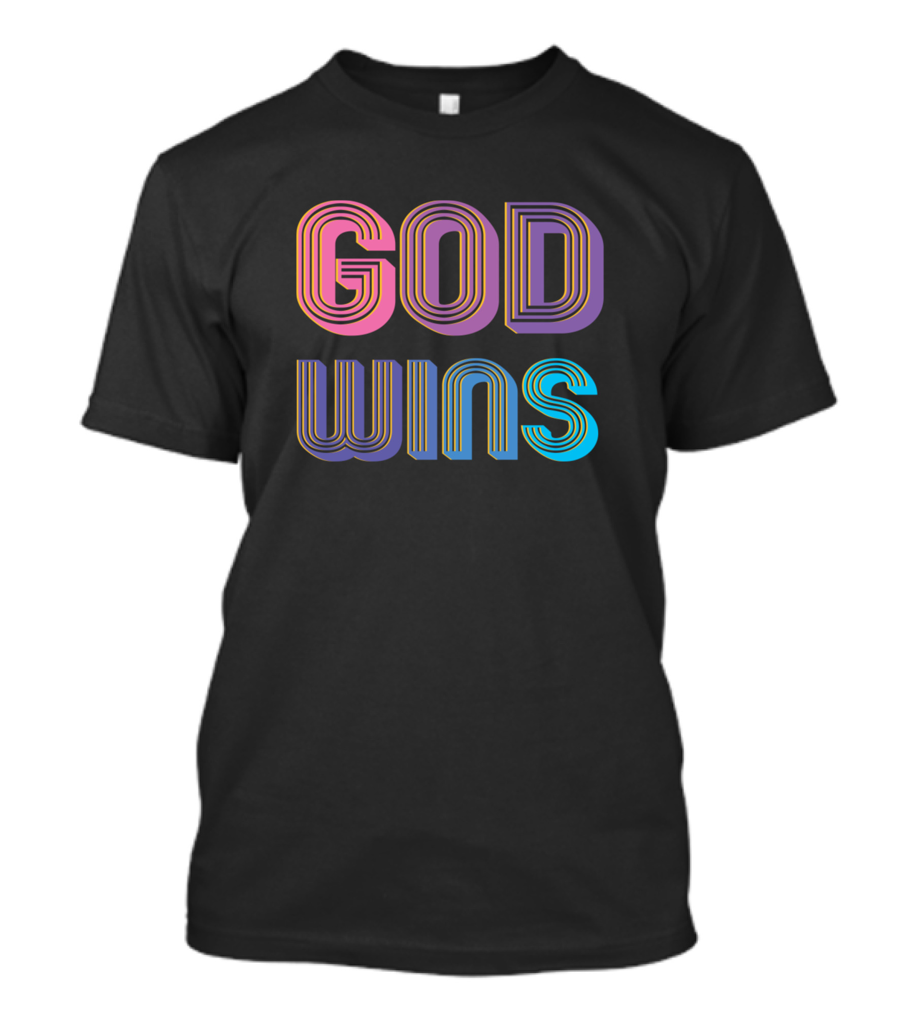 God Wins Christian Retro Style Text Multicolor Groovy T-Shirt
