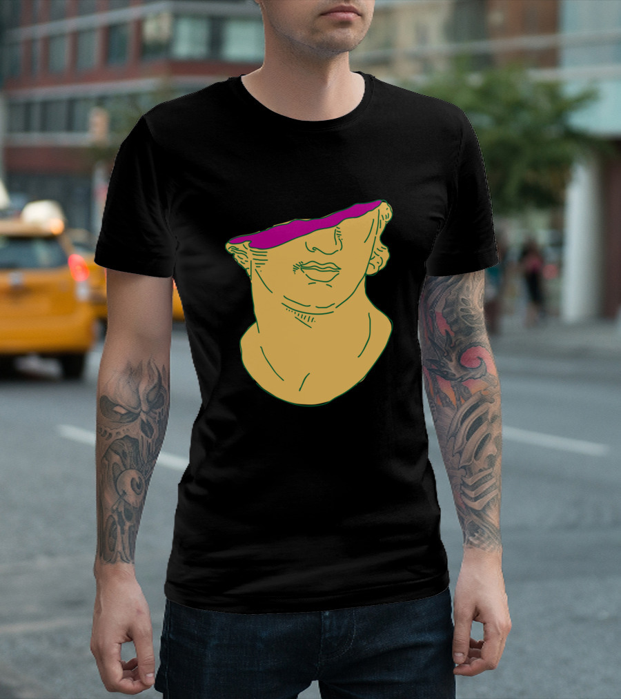 Half Antique Head Sculpture Split Neon T-Shirt
