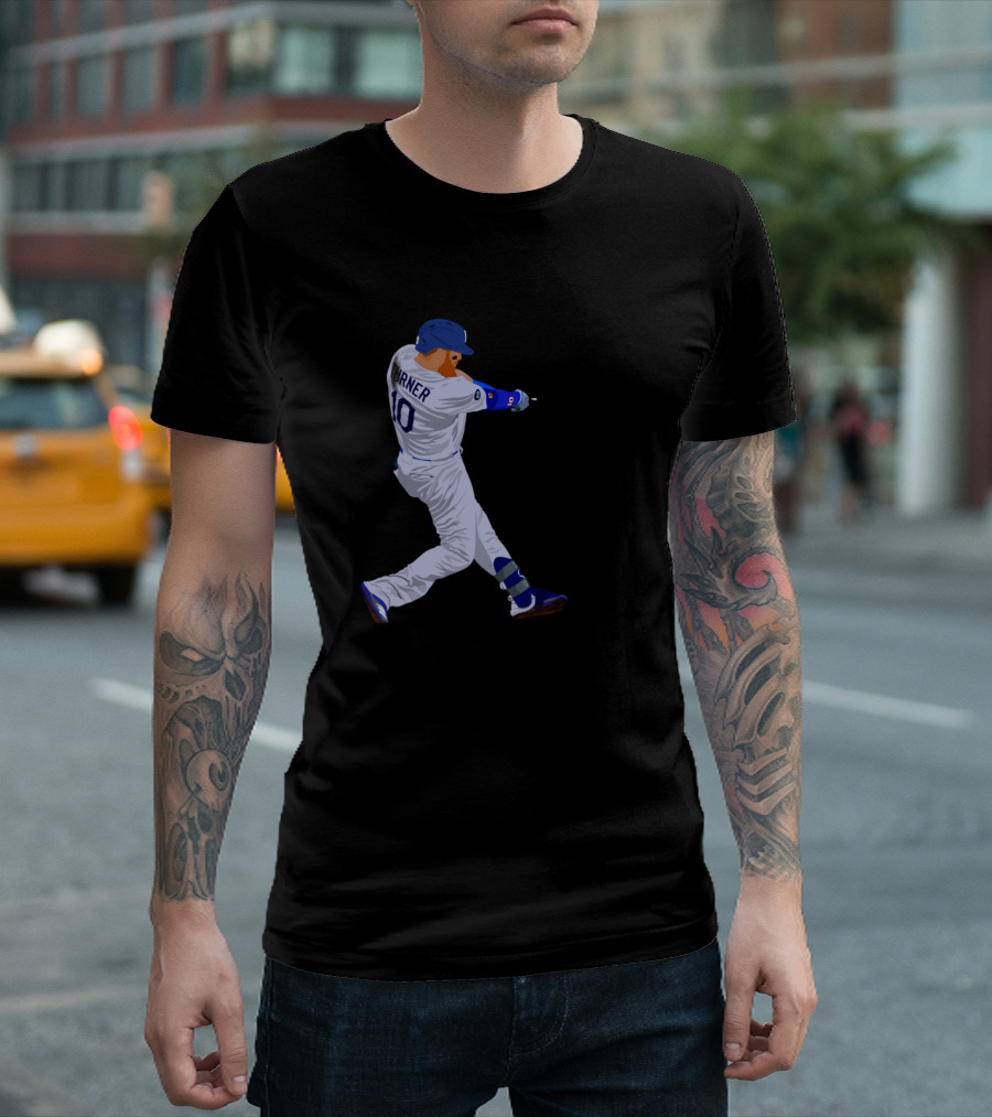 Justin Turner 10 Baseball Swing Dodgers White Jersey T-Shirt