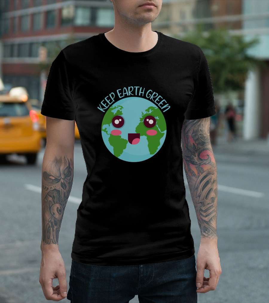 Keep Earth Green Kawaii Earth Cute Smiling Planet with Rosy Cheeks T-Shirt
