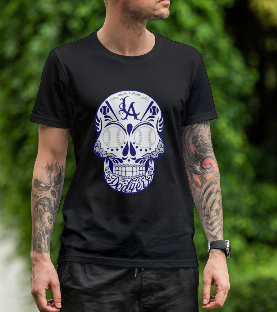 Los Angeles Dodgers LA Baseball Skull T-Shirt