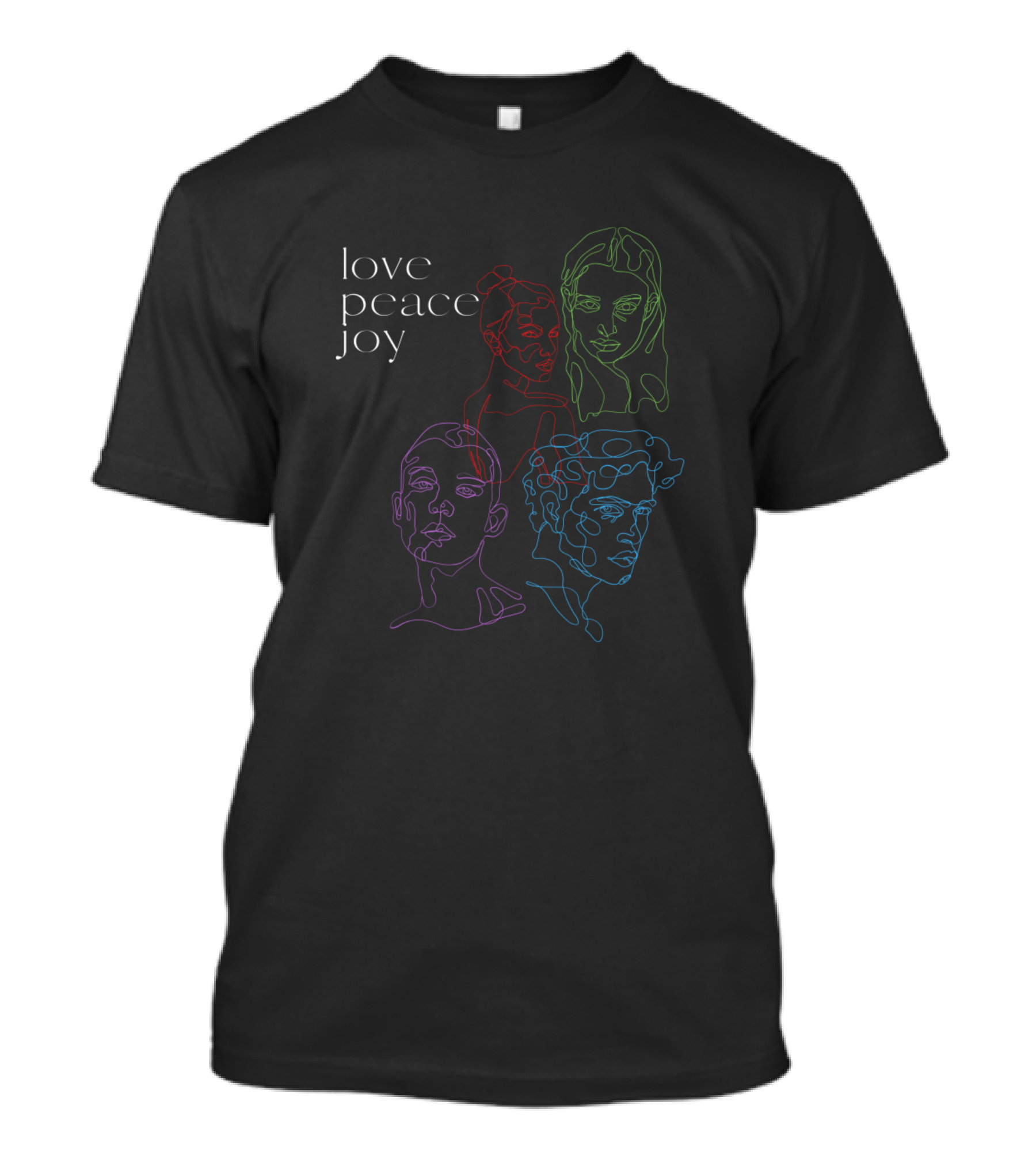 Love Peace Joy One-Line Art Faces T-Shirt