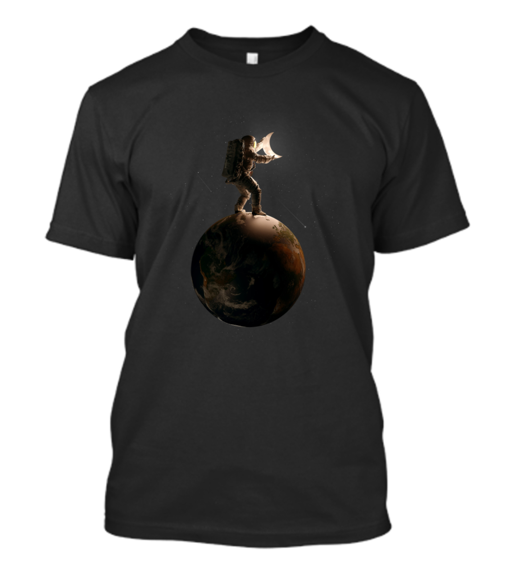 Lunar Astronaut Balancing Crescent Moon On Earth T-Shirt