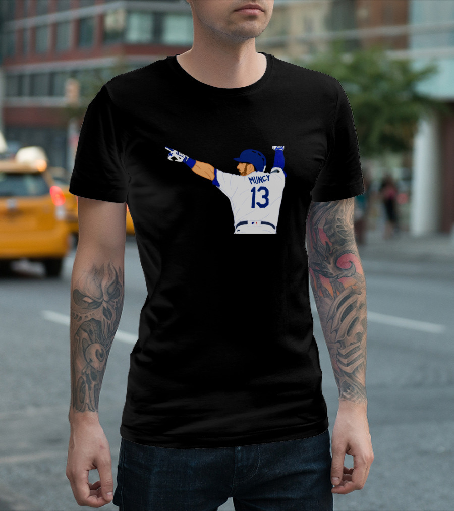 Muncy 13 Home Run LA Baseball Player Action T-Shirt