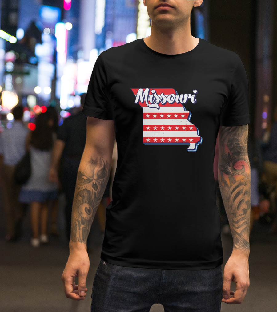 Missouri Outline USA Flag 4th Of July Map T-Shirt