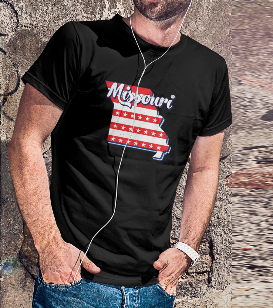 Missouri Outline USA Flag 4th Of July Map T-Shirt