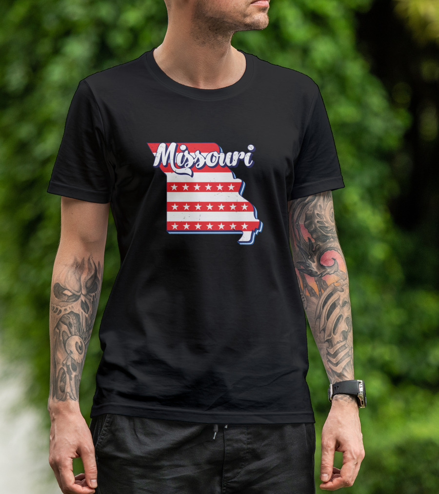 Missouri Outline USA Flag 4th Of July Map T-Shirt