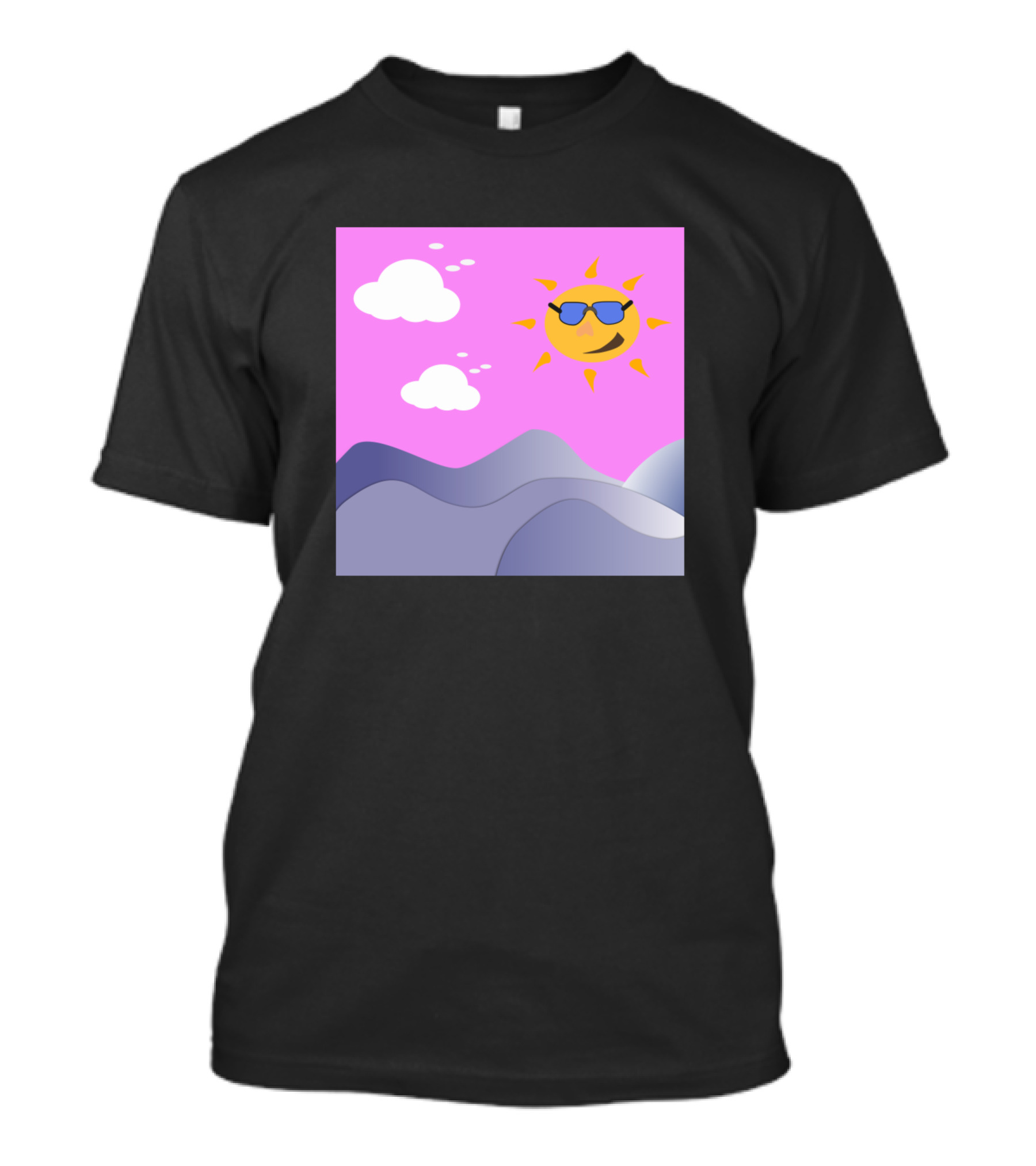 Morning Sun With Sunglasses Cartoon Landscape Sky Clouds T-Shirt