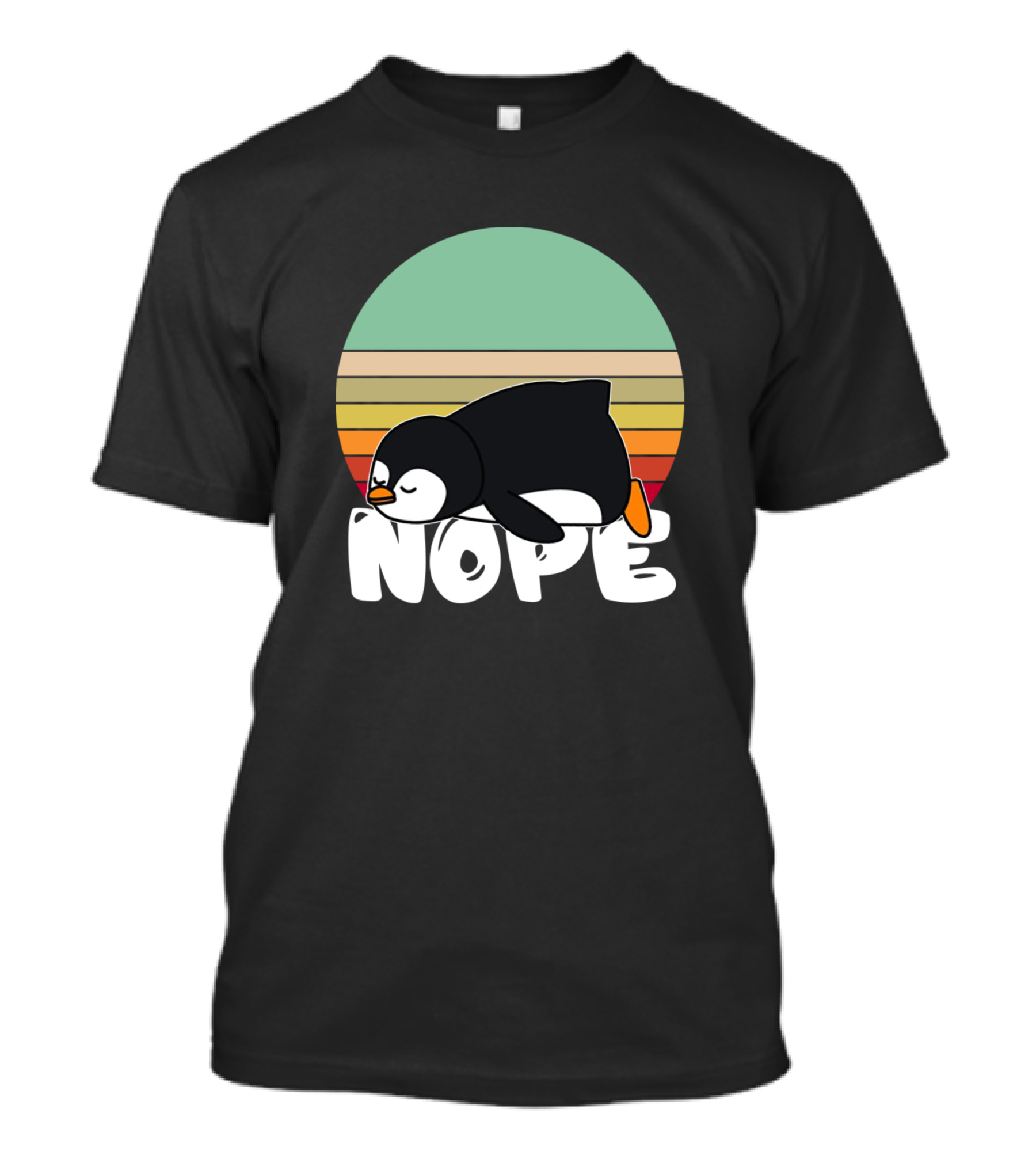 Nope Penguin Sleeping Retro Sunset Stripes T-Shirt