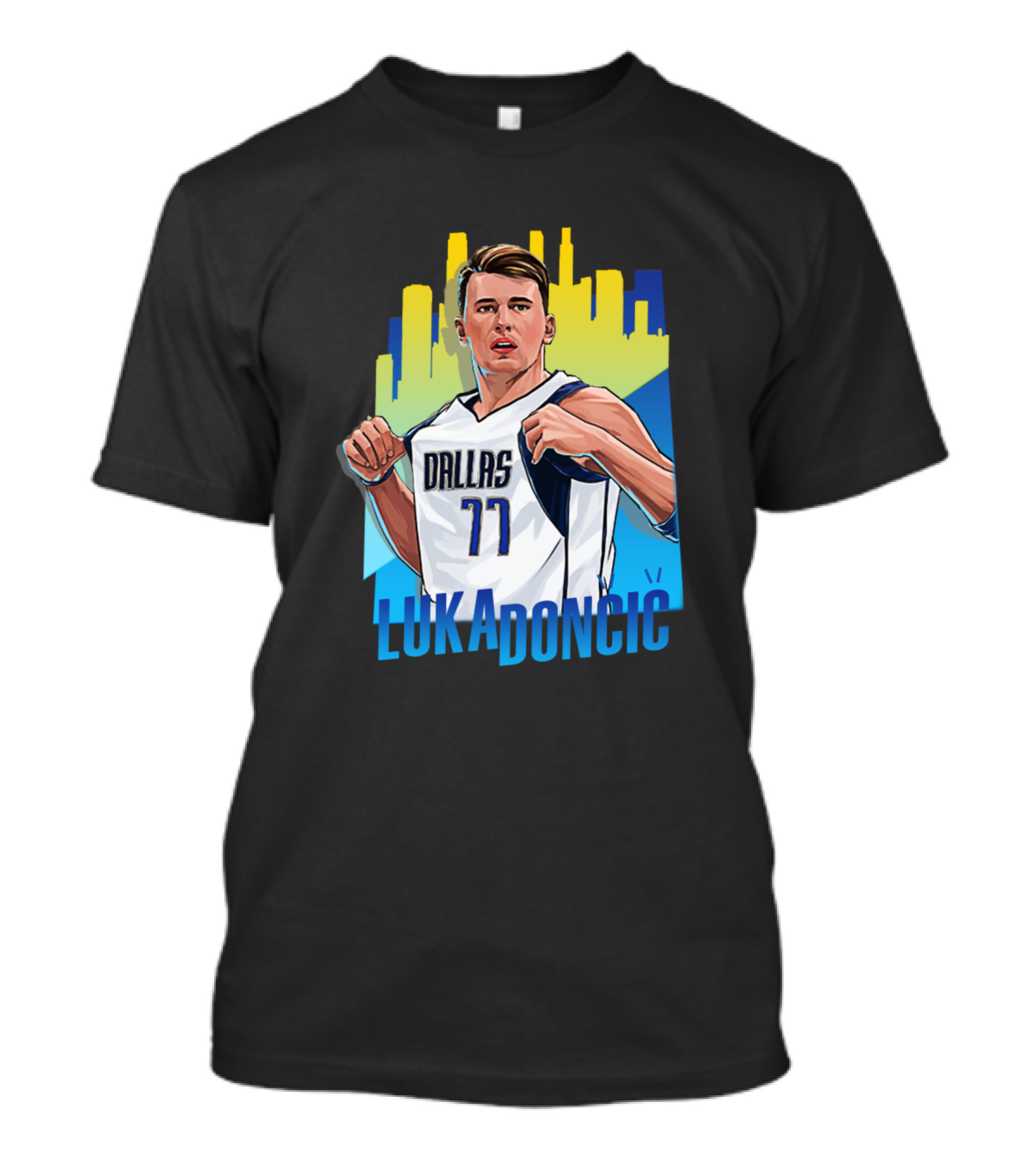 Luka Doncic Dallas 77 City Skyline Hero T-Shirt