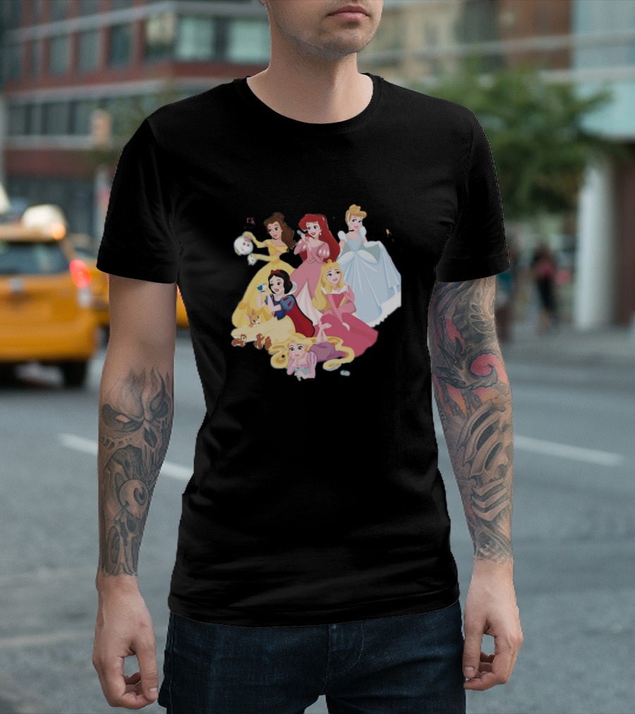 Disney Princess Group featuring Belle, Ariel, Cinderella, Snow White, Aurora, and Rapunzel T-Shirt