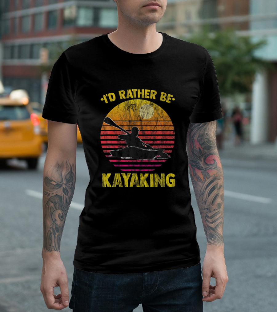I'd Rather Be Kayaking Retro Sunset Kayak Lovers T-Shirt