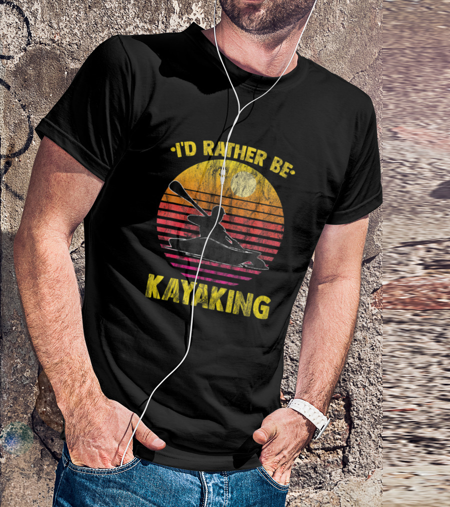 I'd Rather Be Kayaking Retro Sunset Kayak Lovers T-Shirt
