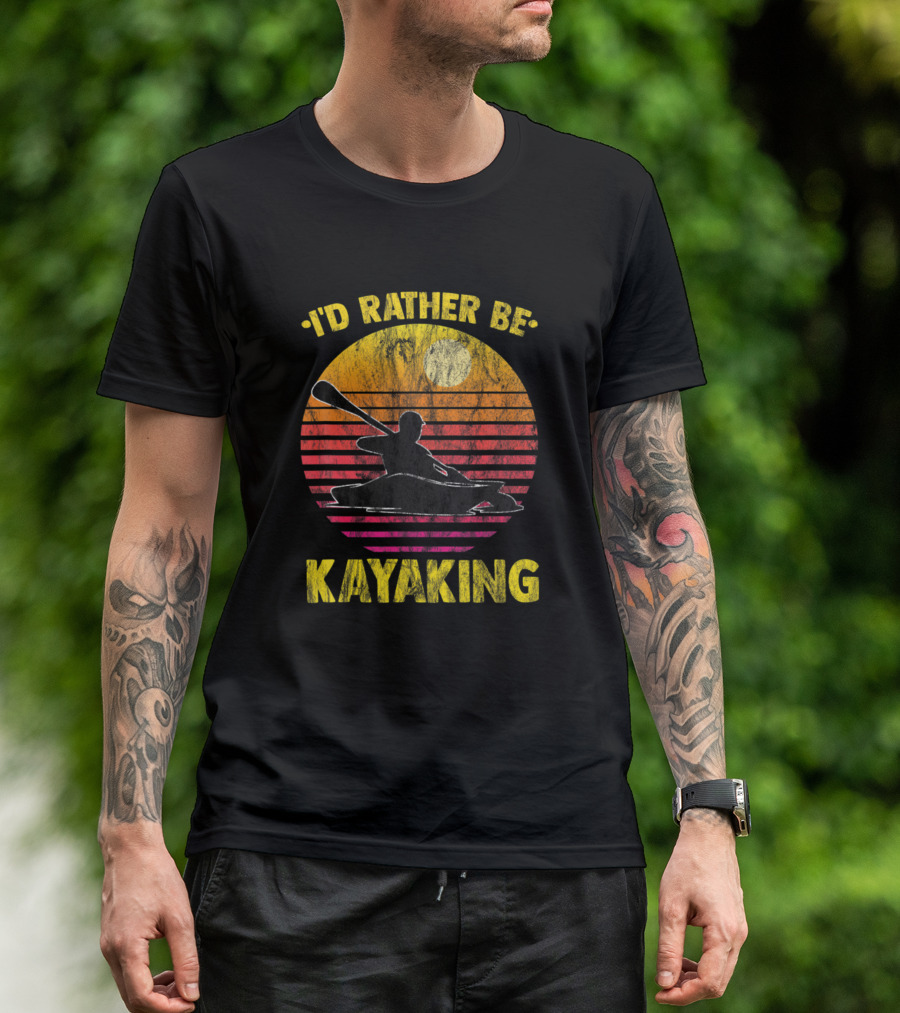 I'd Rather Be Kayaking Retro Sunset Kayak Lovers T-Shirt