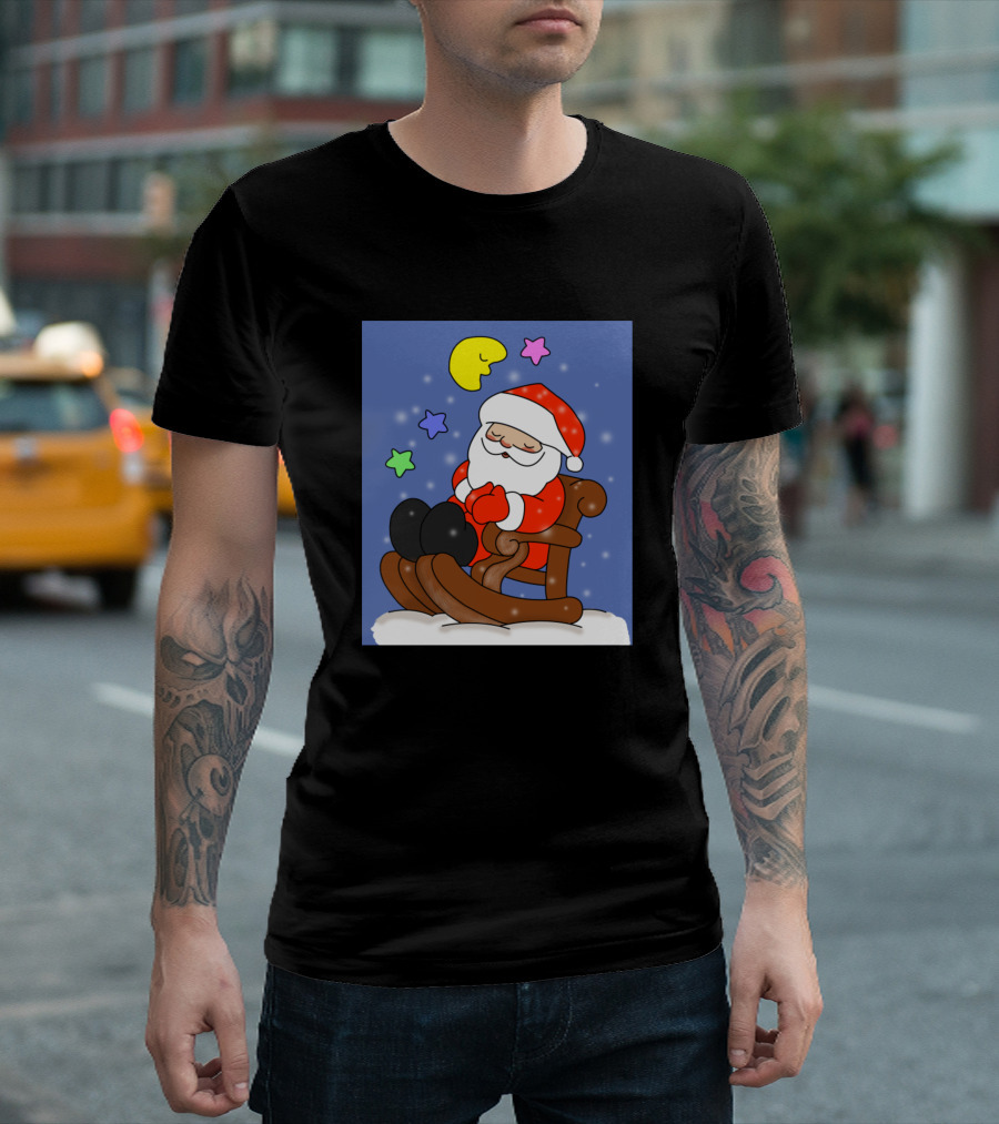 Santa Claus Sleeping Under Stars and Moon T-Shirt