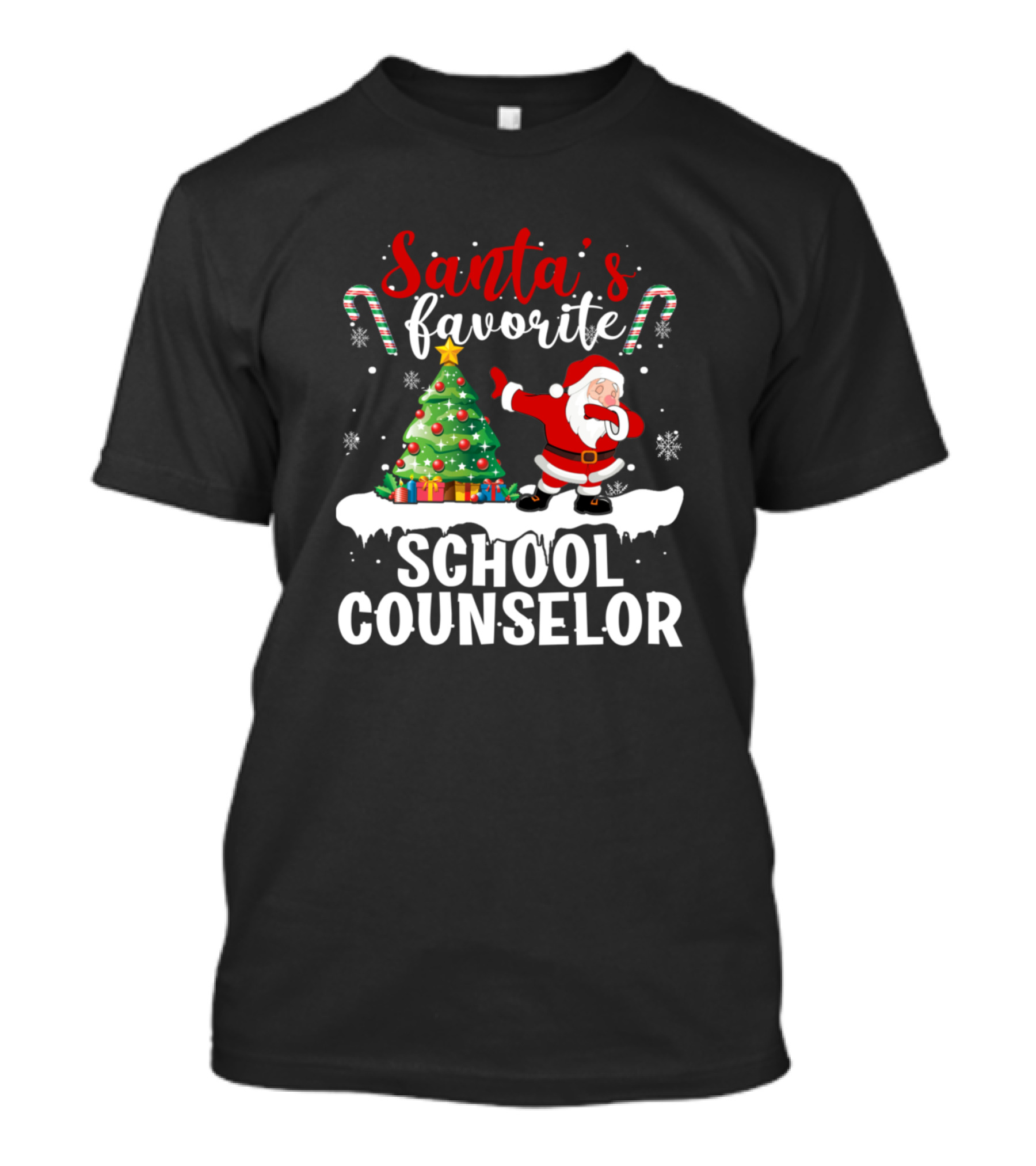 Santa's Favorite School Counselor Christmas Tree Candy Canes Snowflakes T-Shirt