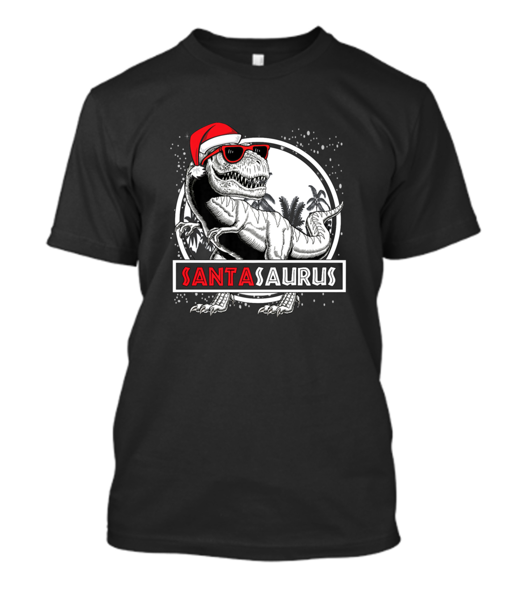 Santasaurus Dinosaur With Santa Hat And Sunglasses T-Shirt