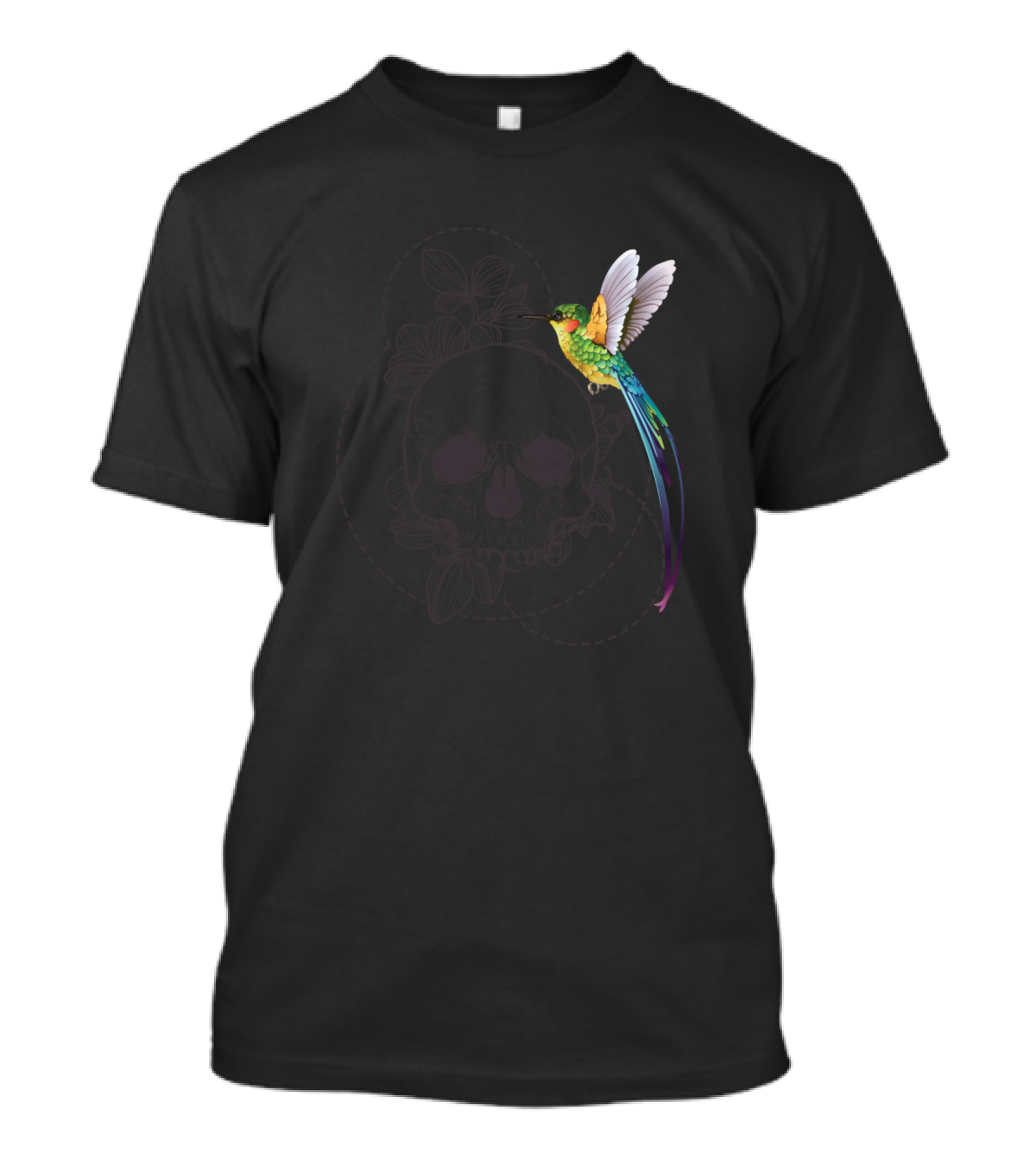 Skull And Hummingbird Watercolor Design For Fans Of Nature T-Shirt