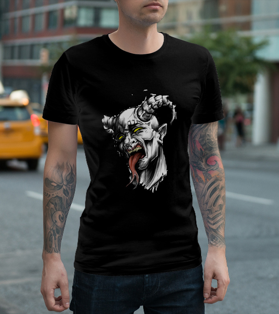 The Devil Demon Head with Horns and Tongue T-Shirt