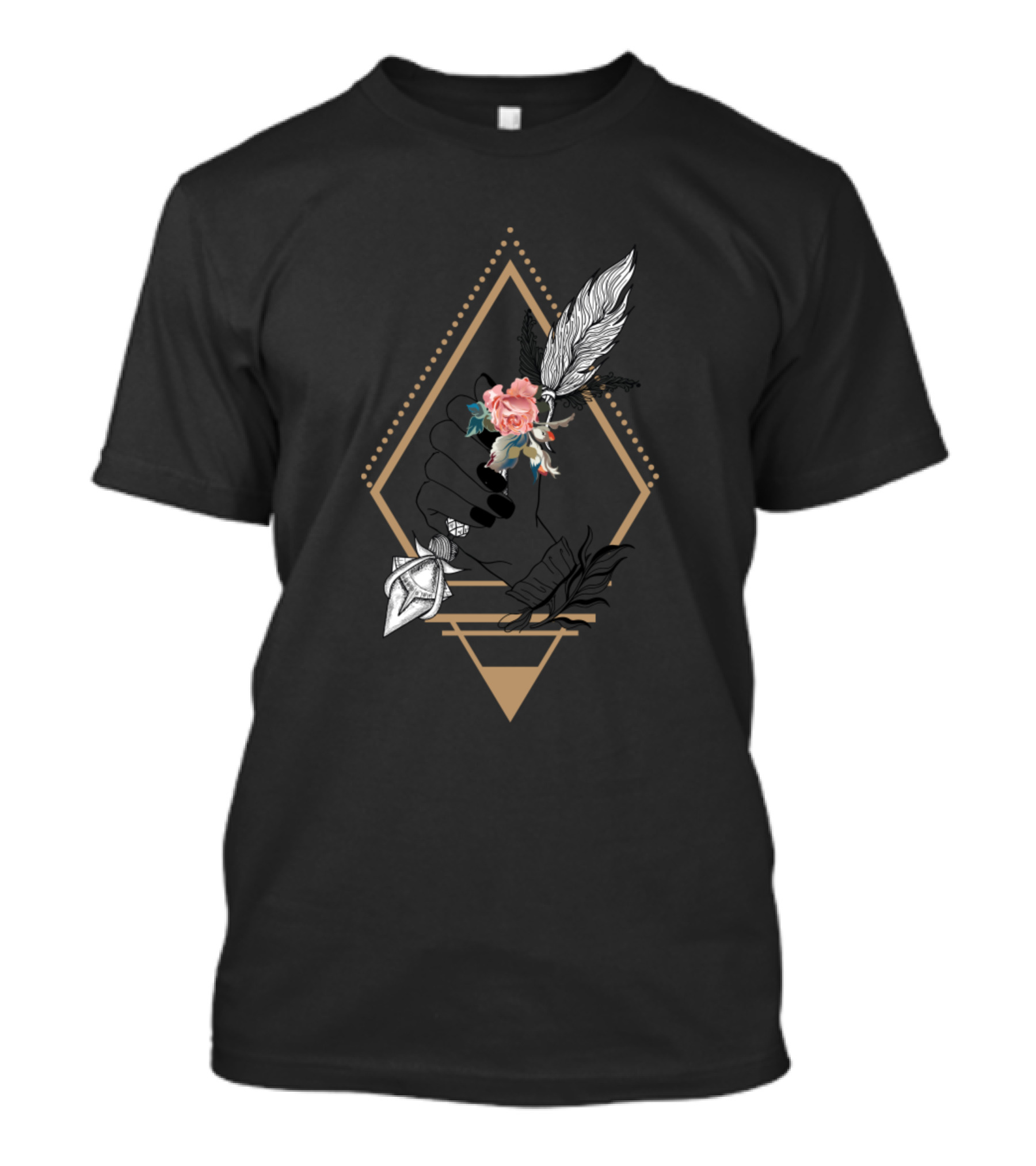 Wand For People Who Like Watercolor Boho Feather Floral Geometric Hand T-Shirt
