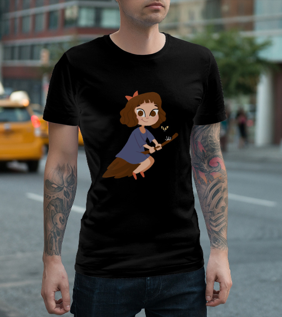 Kiki's Delivery Service Witch and Cat Broomstick Ride T-Shirt