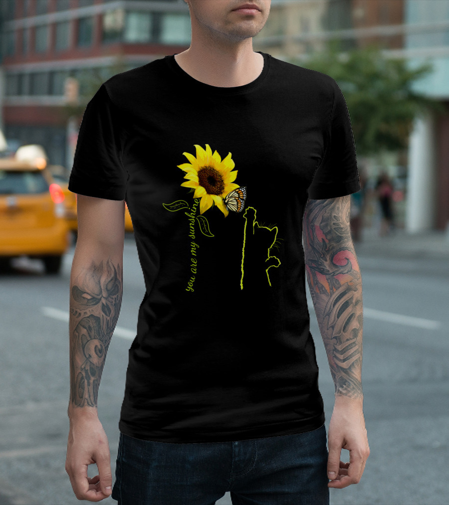 You Are My Sunshine Sunflower Butterfly Cat T-Shirt