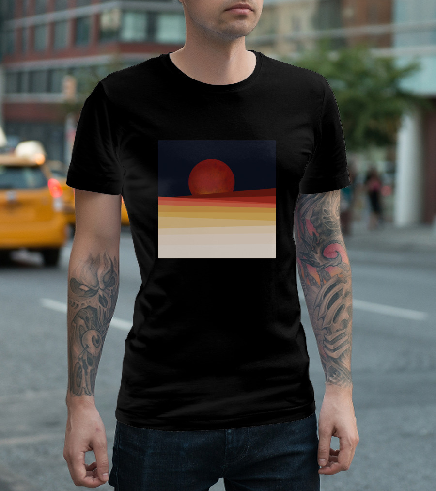 Red Moon Desert Landscape Horizon Sunset T-Shirt