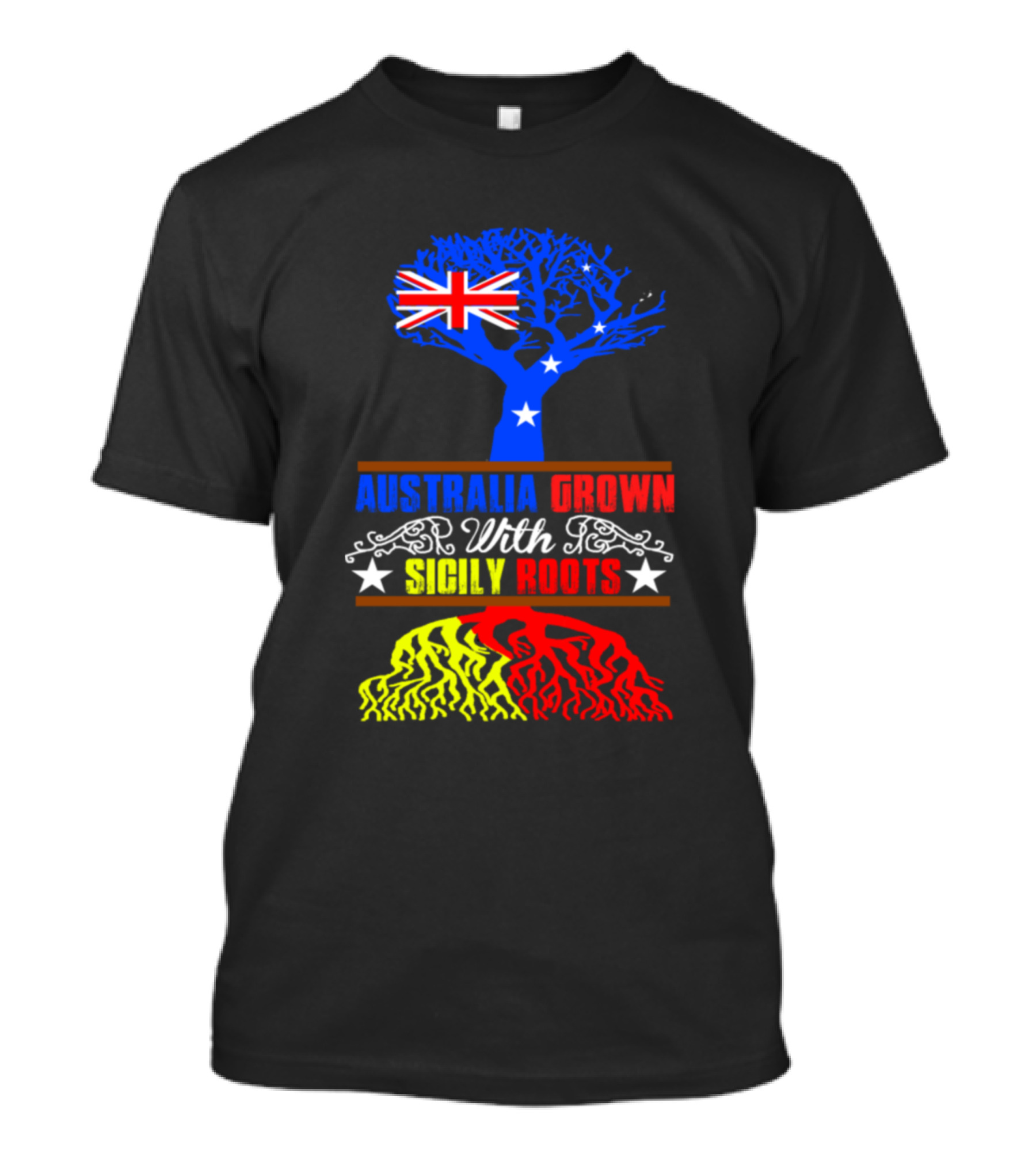 AUSTRALIA GROWN WITH SICILY ROOTS TREE FLAG STARS T-Shirt