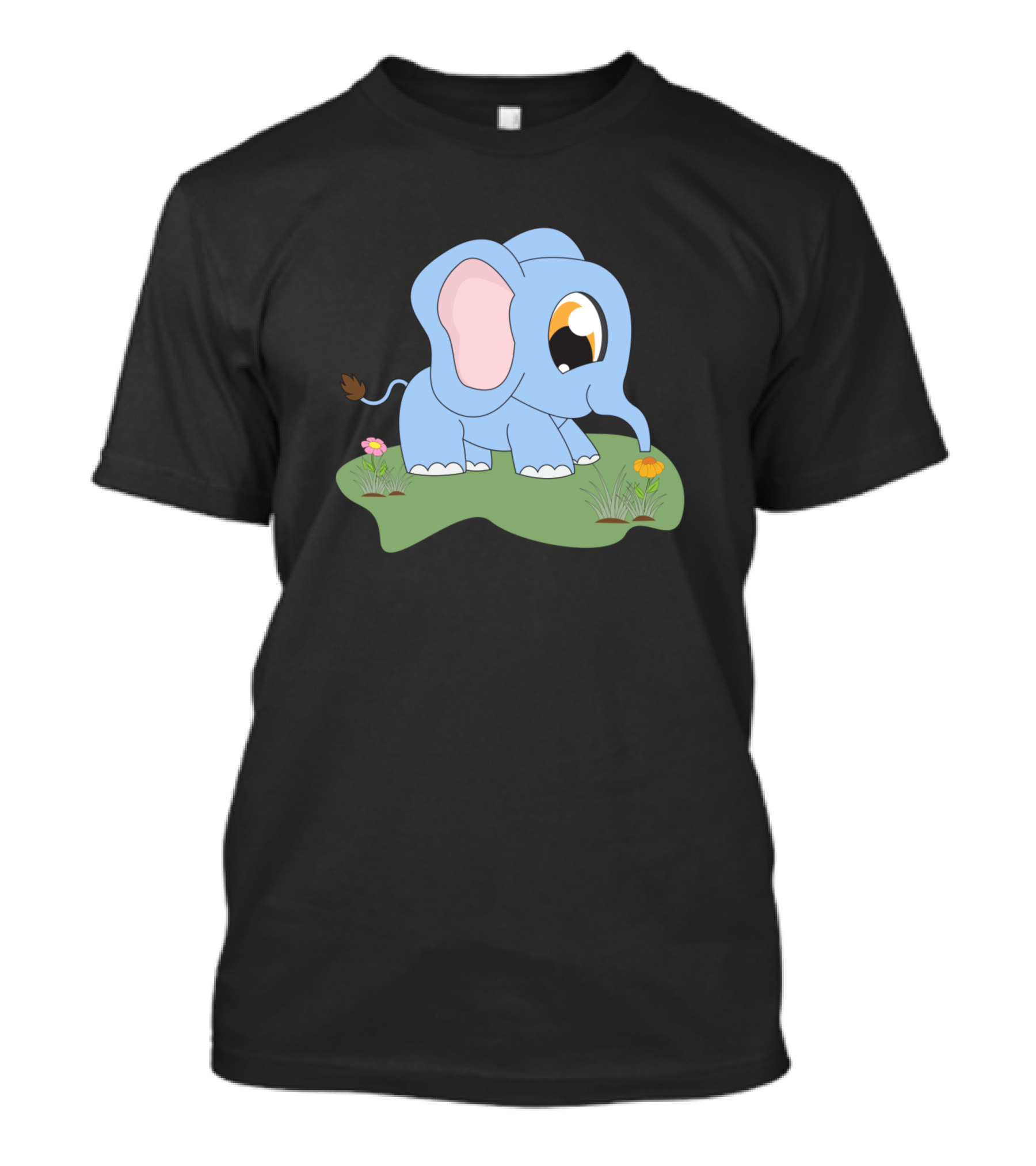 Baby Trunk Elephant Cartoon Animal Motif With Flowers T-Shirt