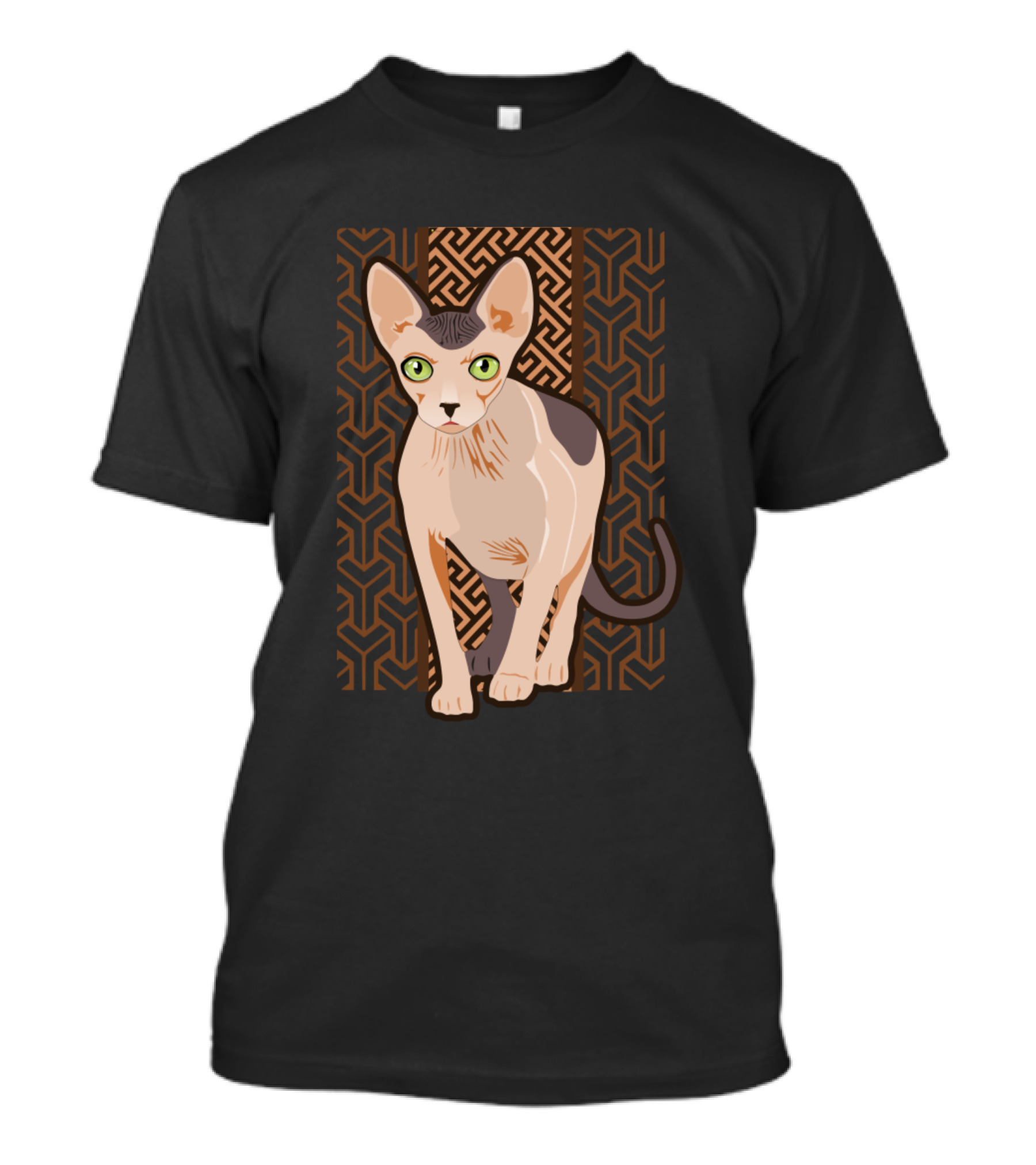 Sphinx Cat Essential Kitten Kitty With Geometric Pattern Background T-Shirt