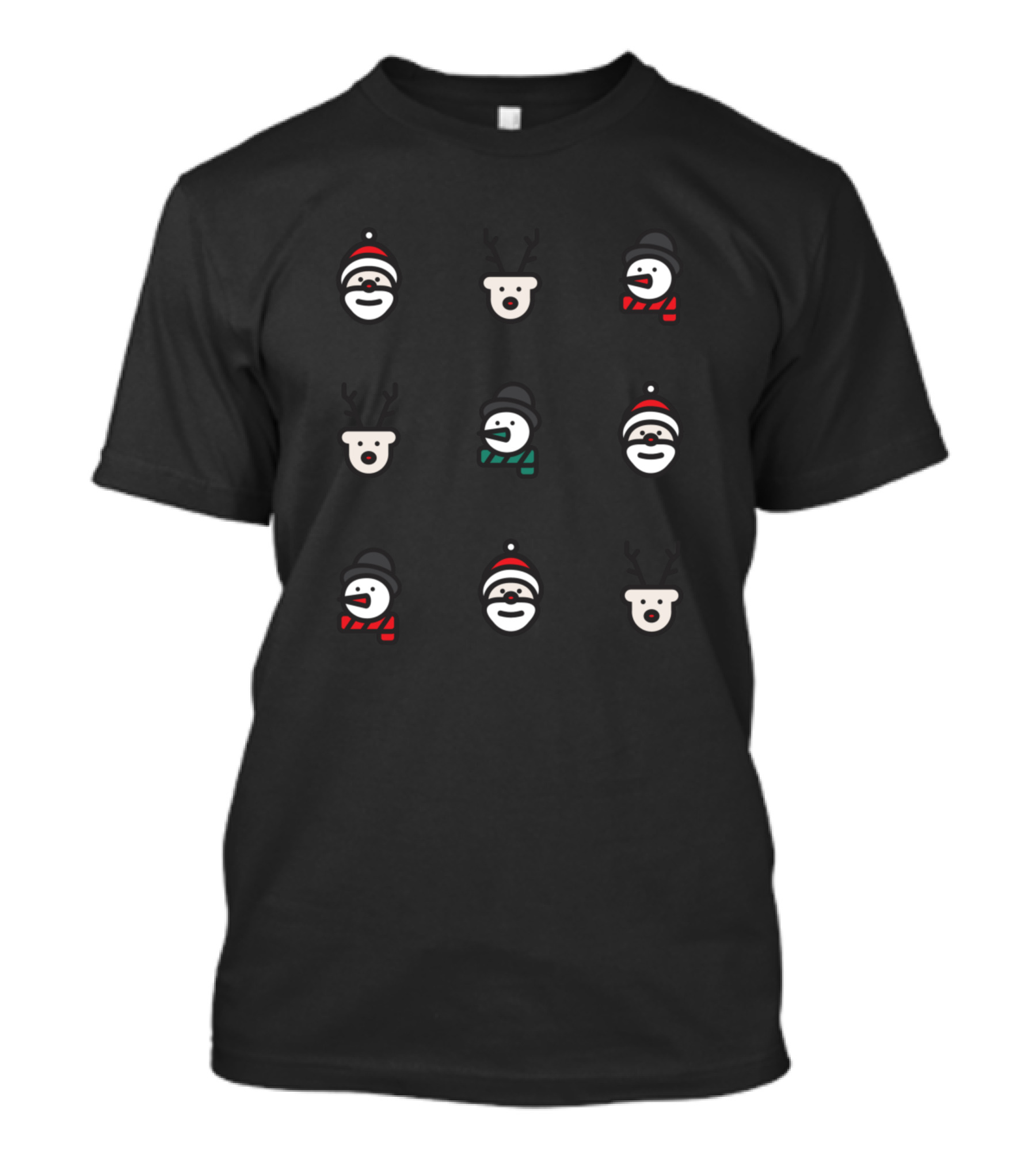 Christmas Snowmen And Reindeer Faces T-Shirt