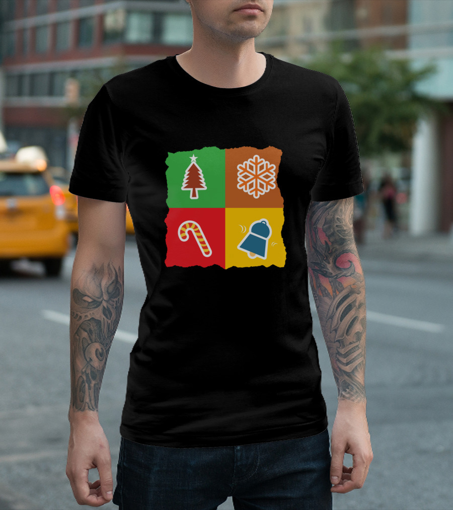 Christmas Tiles Tree Snowflake Candy Cane Bell T-Shirt