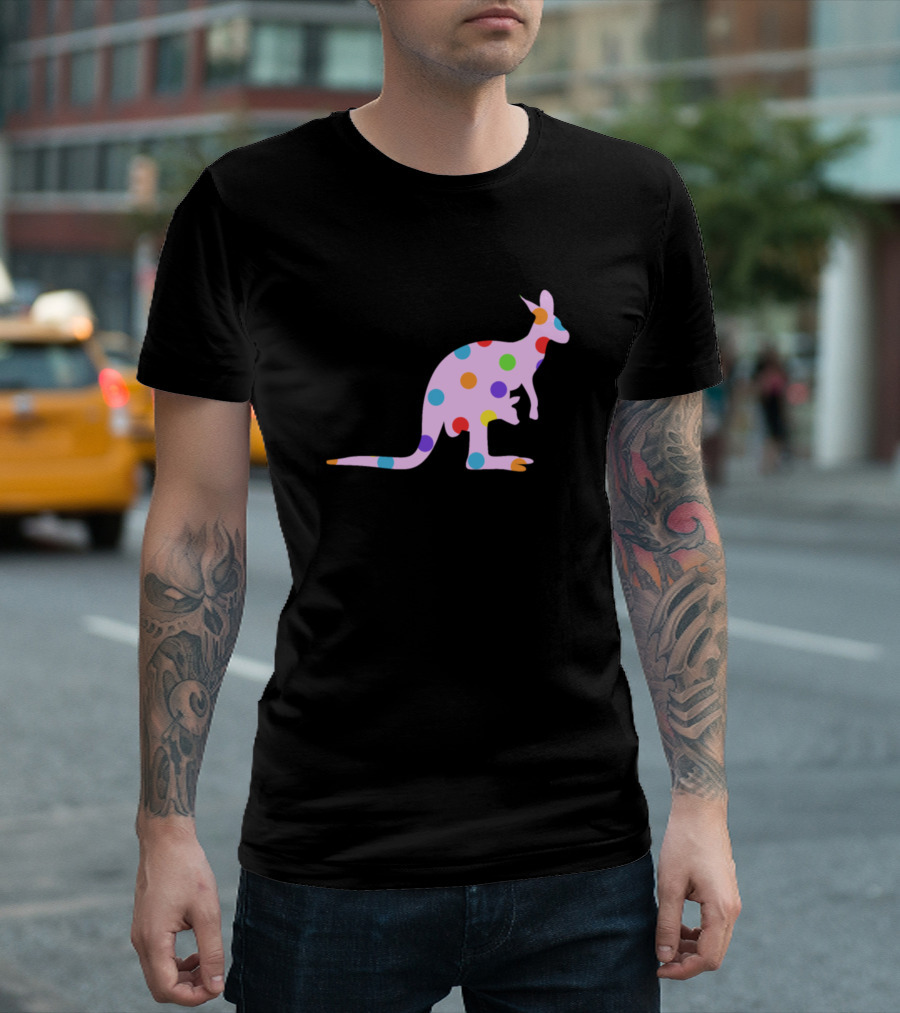 Colorful Kangaroo with Polka Dots in T-Shirt