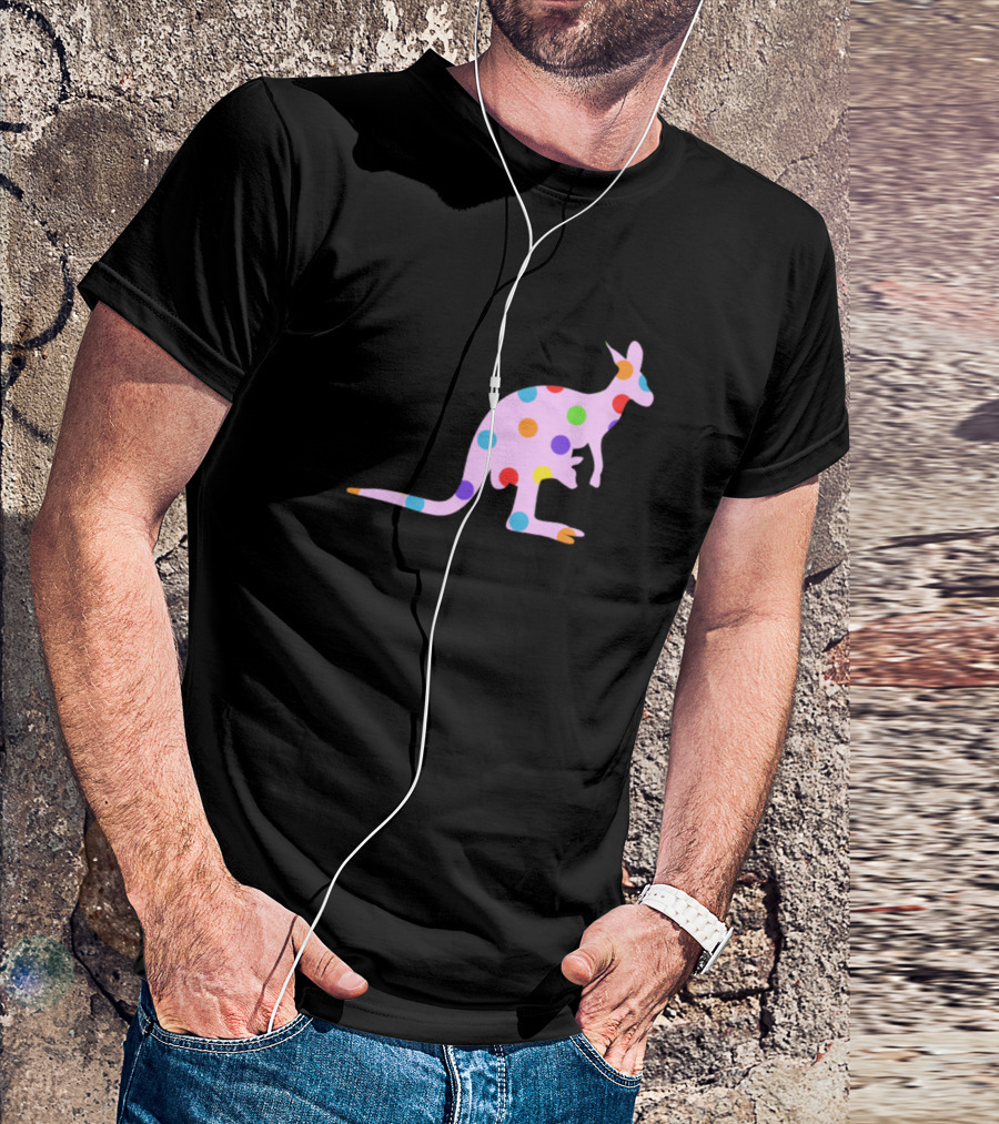Colorful Kangaroo With Polka Dots In T-Shirt