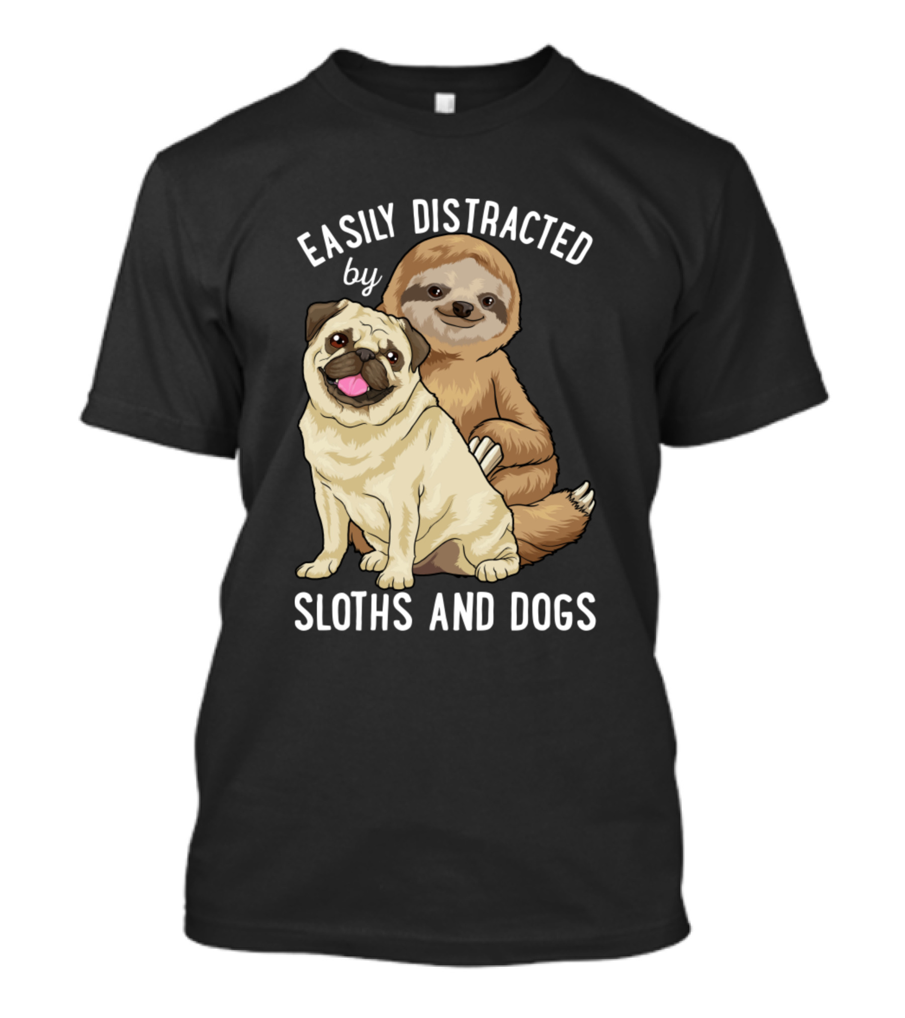 Easily Distracted By Sloths And Dogs Cute Sloth Pug Duo T-Shirt