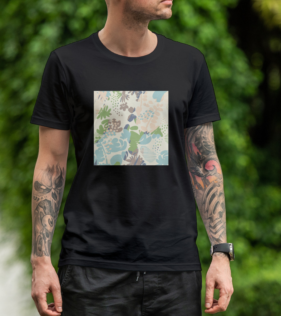 Floral Seamless Pattern With Trendy Hand Drawn Elements In Pastel Colors T-Shirt