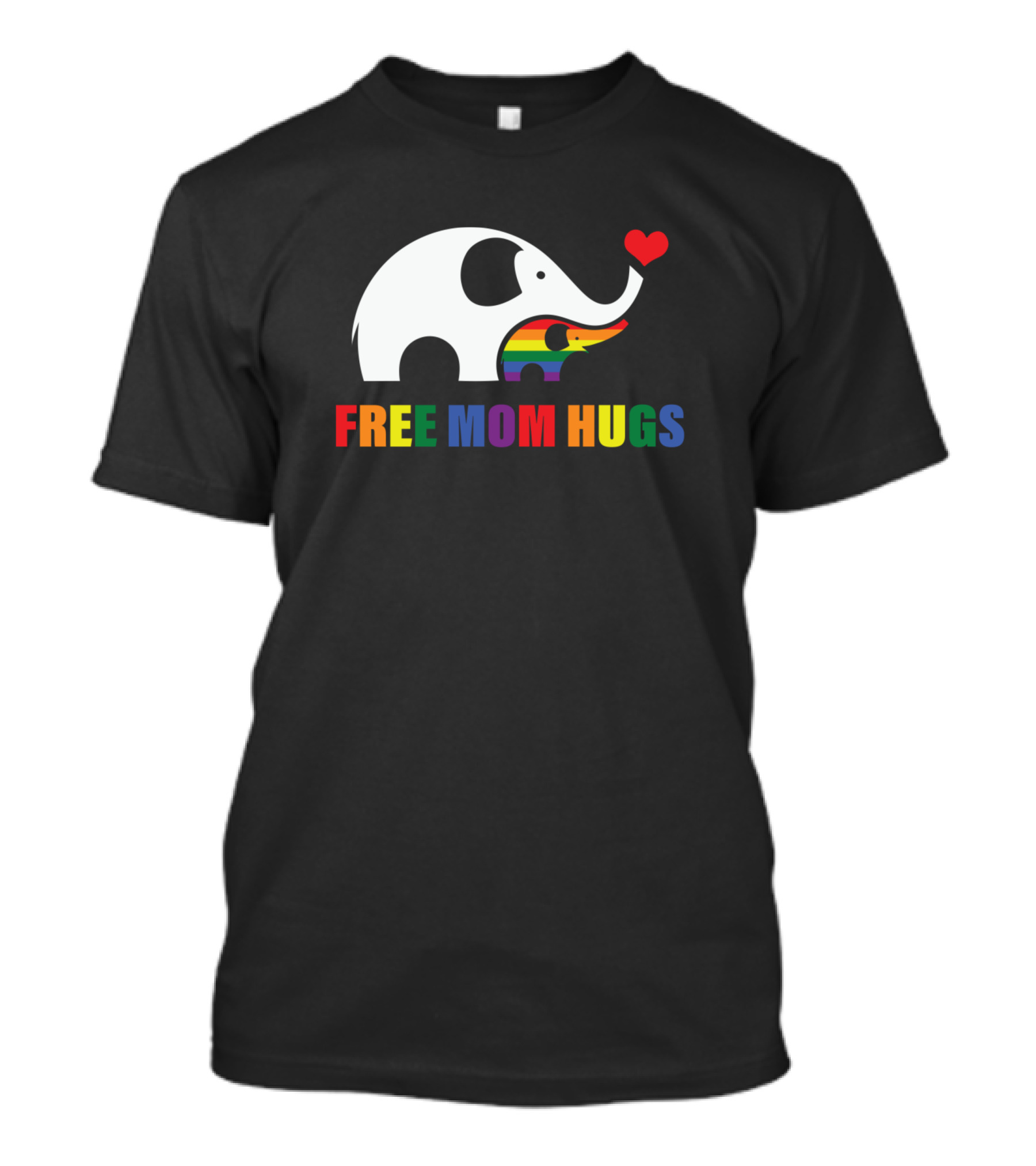 Free Mom Hugs Pride Elephant With Rainbow Heart T-Shirt