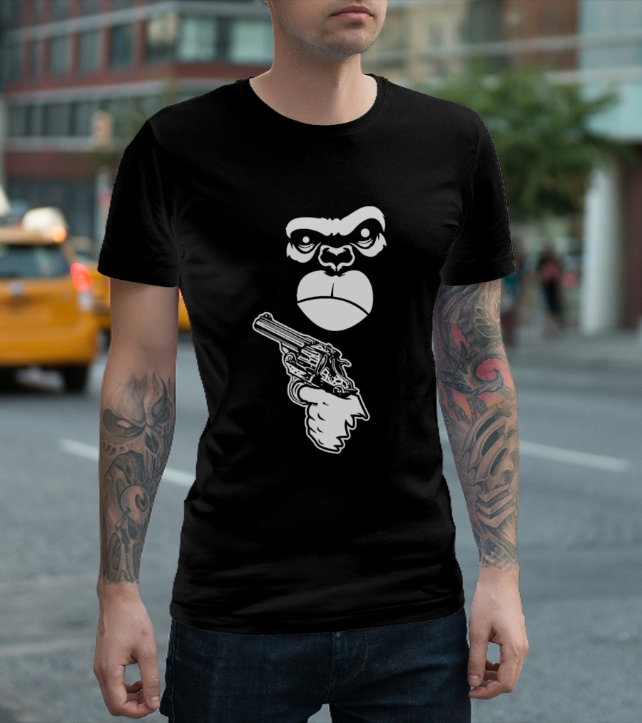 Funny Gorilla Holding A Revolver Gun T-Shirt