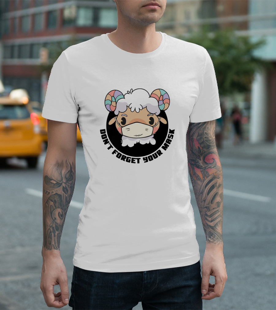 Don't Forget Your Mask Cute Sheep Wearing Face Mask with Colorful Horns T-Shirt