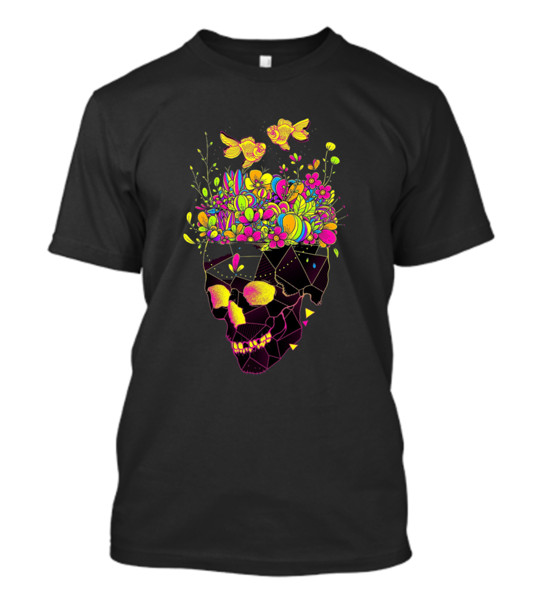Get Lost Skull With Neon Flowers And Fish T-Shirt