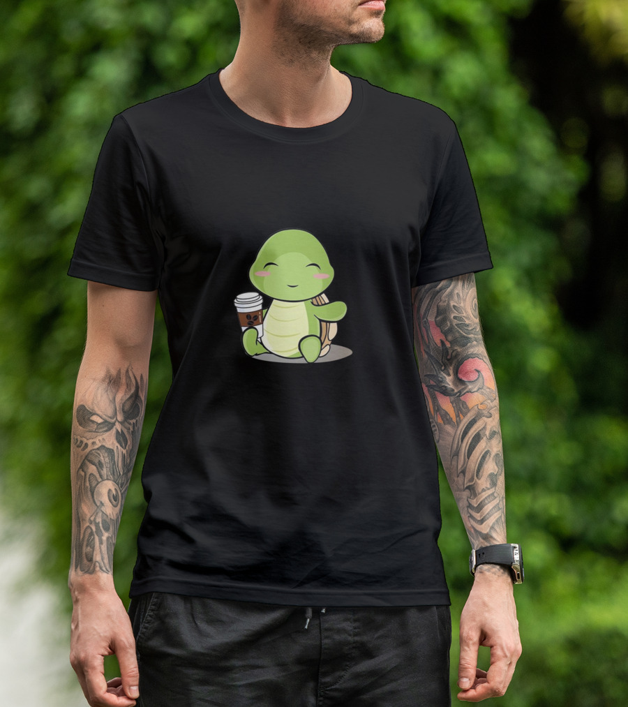 I Turtley Need More Coffee Cute Turtle Holding Coffee Cup T-Shirt