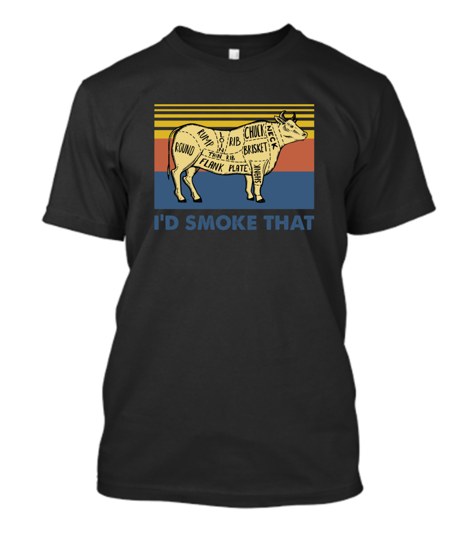 I'd Smoke That Cow BBQ Cuts Retro Stripes T-Shirt