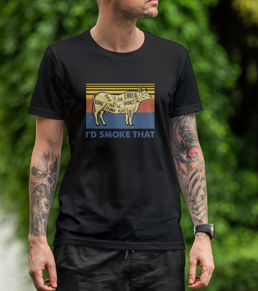 I'd Smoke That Cow BBQ Cuts Retro Stripes T-Shirt