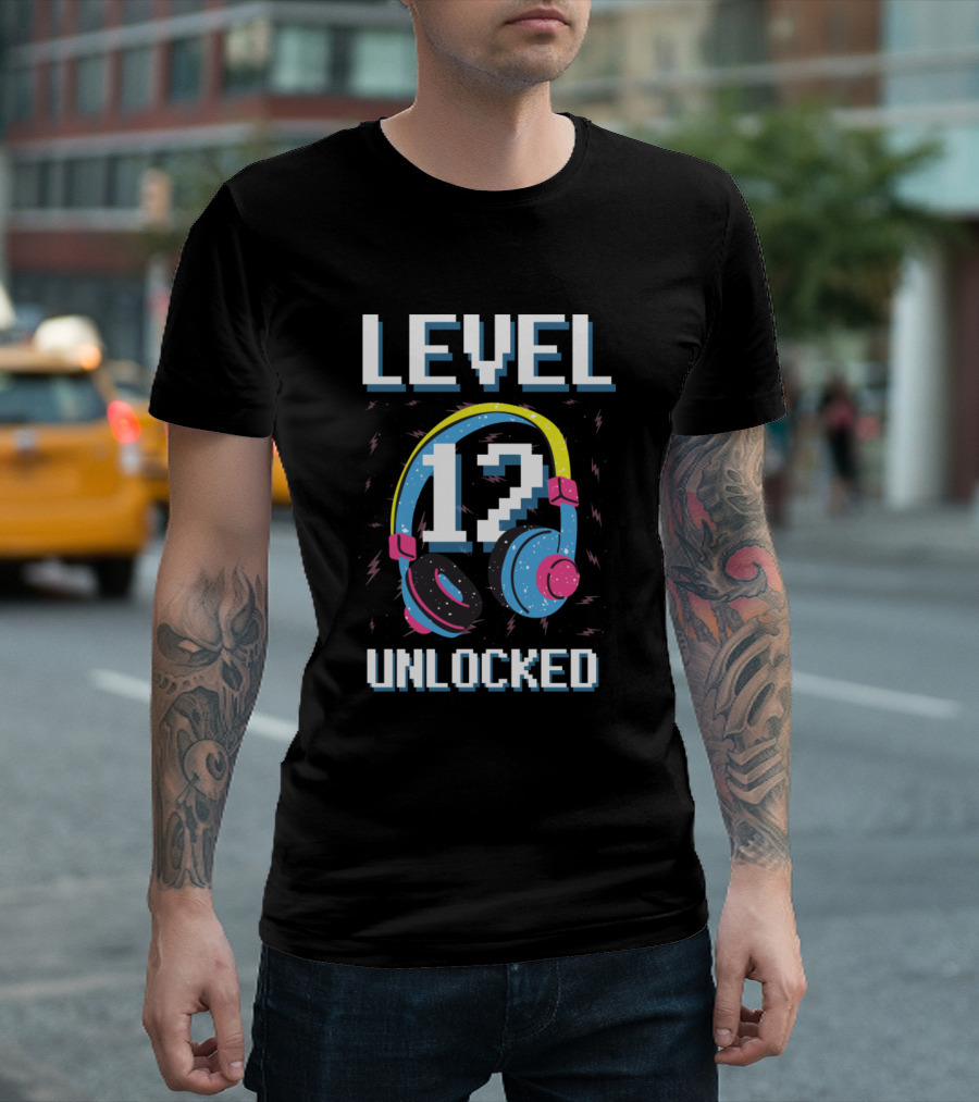 Level 12 Unlocked Gaming Birthday Headset Pixel T-Shirt