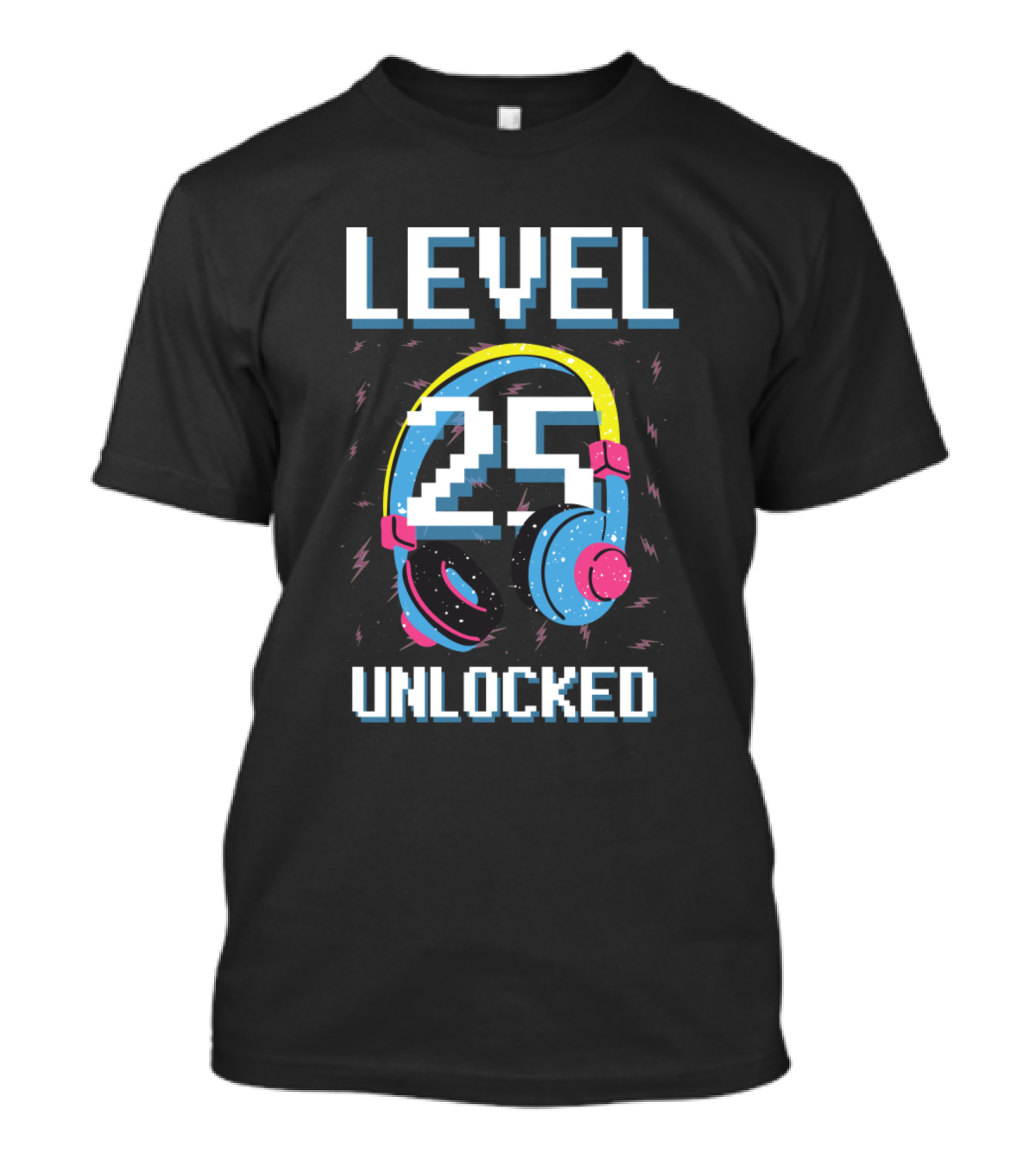 Level 25 Unlocked Gaming Birthday Headset Neon T-Shirt