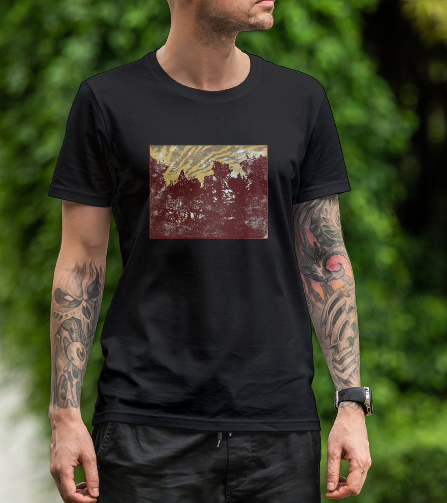 Moonlit Woods Abstract Forest Silhouette With Striped Sky T-Shirt