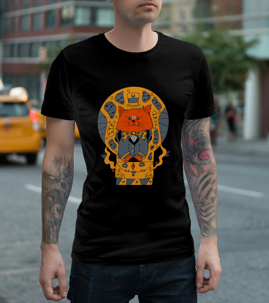 Orangrey Aristocat in Steampunk Outfit with Orange and Grey Elements T-Shirt