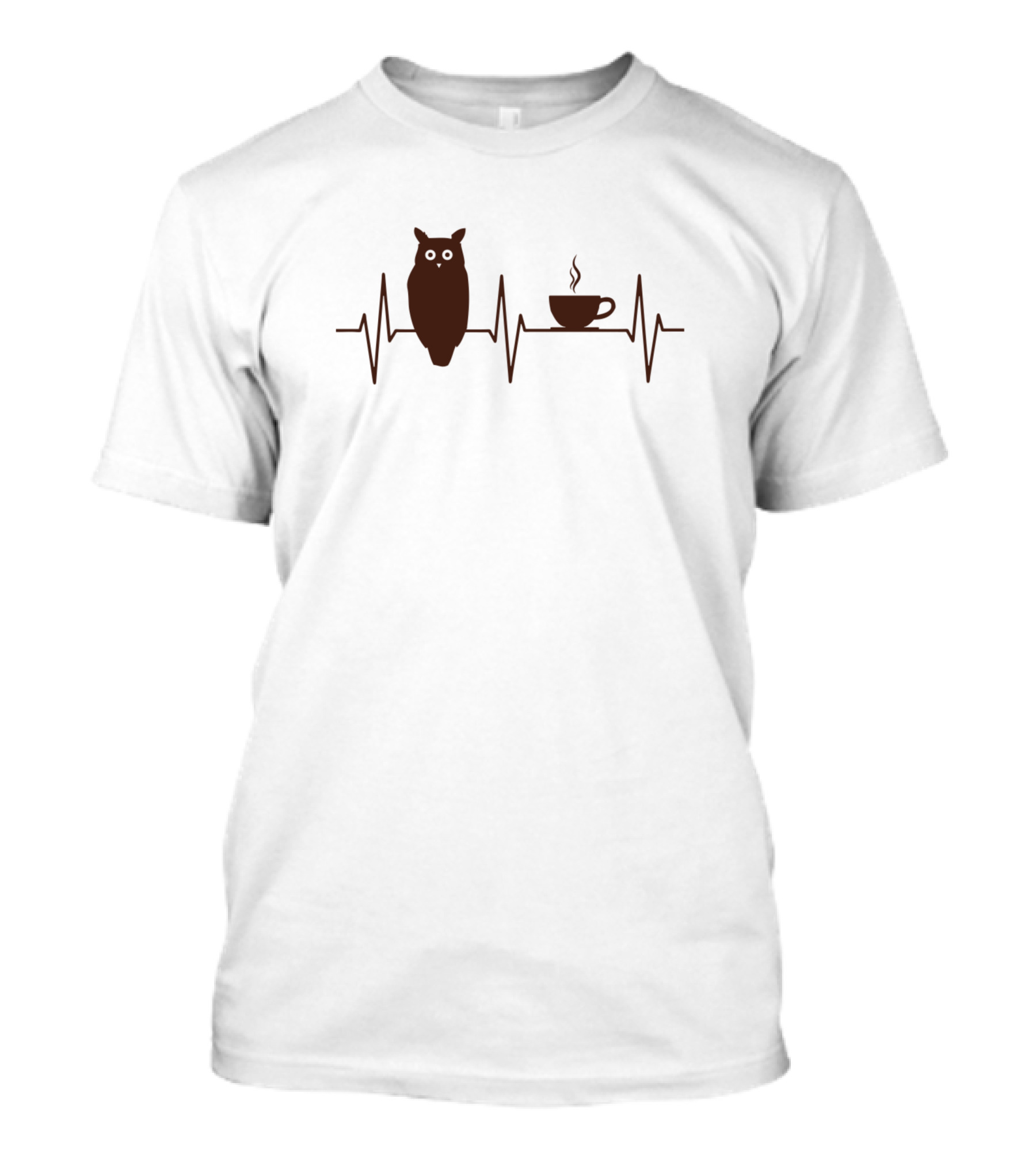 Owl Coffee Lover EKG Heartbeat Pulse T-Shirt
