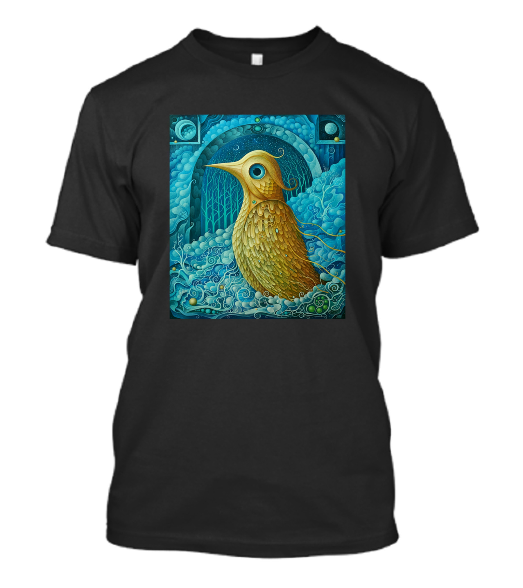 Painting Bird Surreal Blue Dreamscape T-Shirt